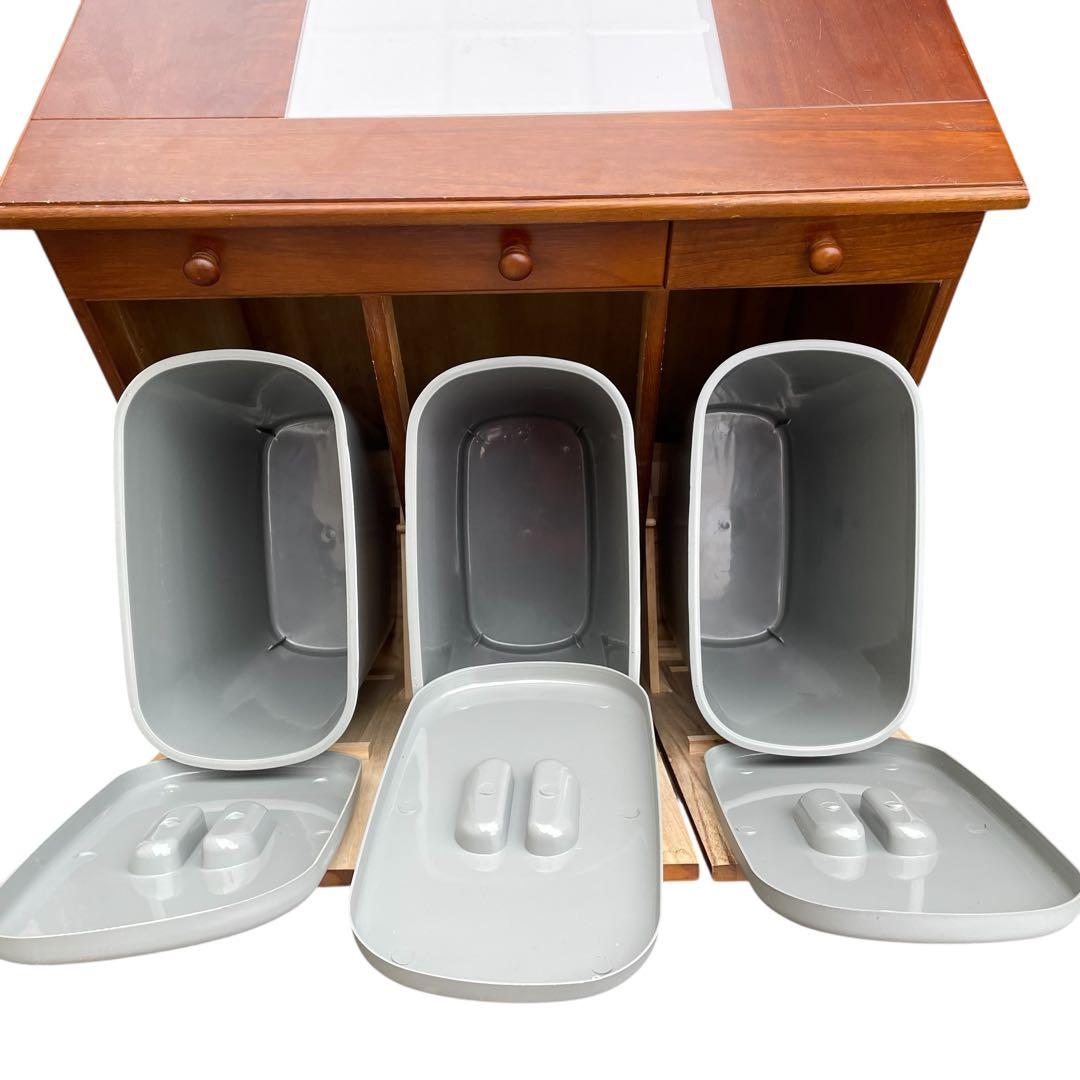 カントリー　キッチンカウンター ダストボックス 木製 キャスター付き　ゴミ箱付き