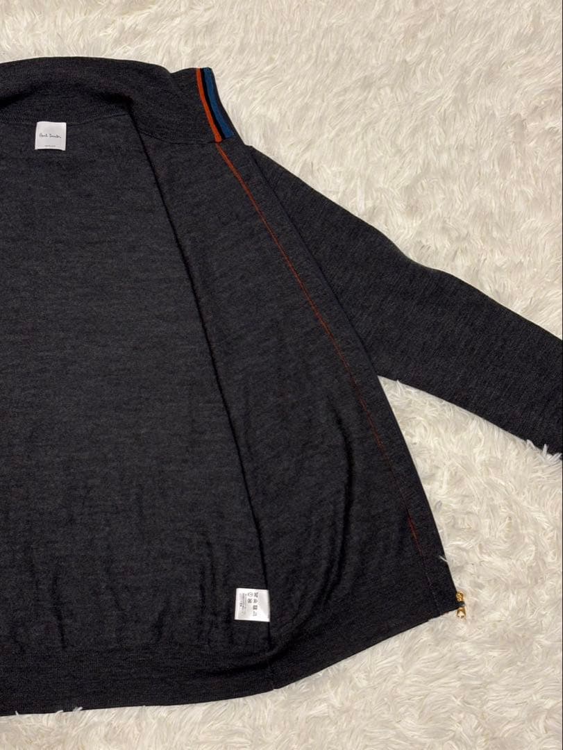 ポールスミス　アーティストストライプ　ジップ　ニット　チャコール　Mサイズ