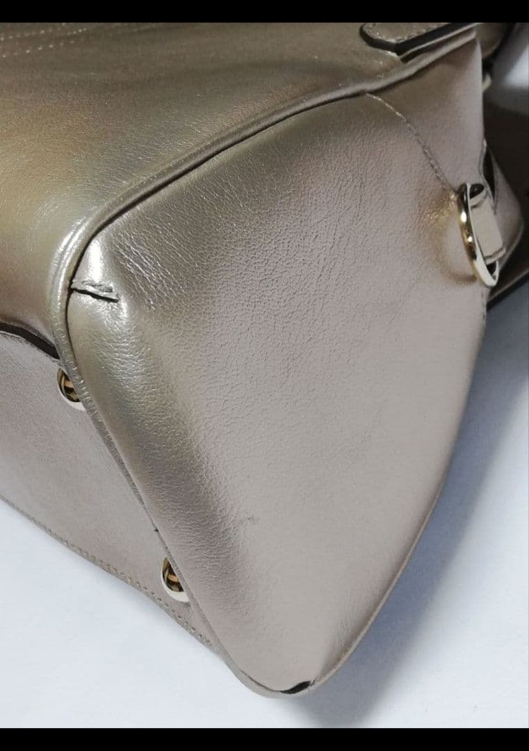 カルティエCartier マルチェロ レザー ハンドバッグ ブロンズ ゴールド