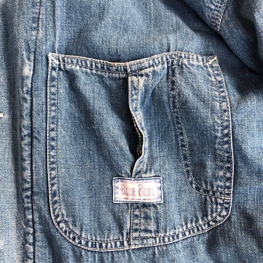 BLUE BLUEデニムカバーオール　裏キルティングデニムジャケットブルーブルー