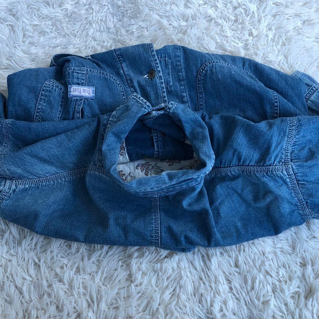 BLUE BLUEデニムカバーオール　裏キルティングデニムジャケットブルーブルー