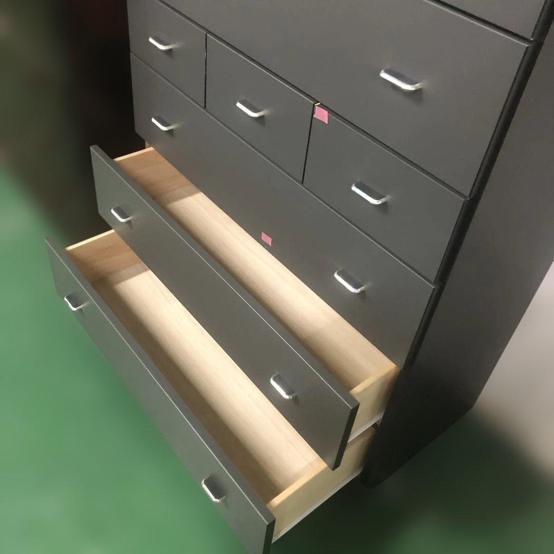 ダークグレー木製チェスト 6段引き出し タンス 収納 家具