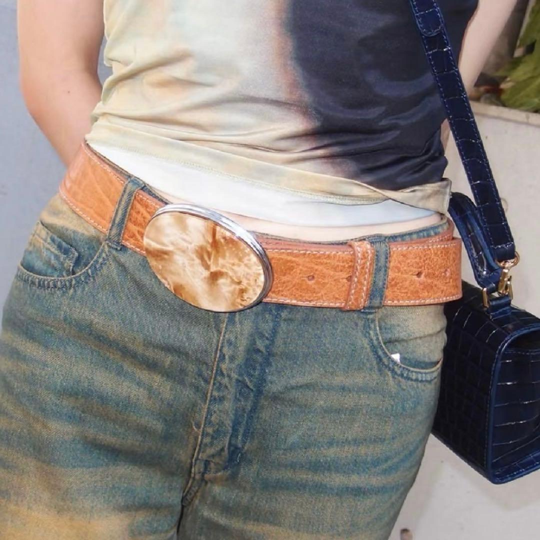 acne studios コニャックブラウン カメオバックル レザー　ベルト