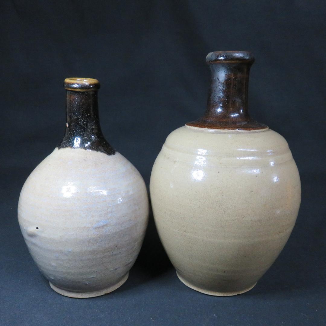 徳利 通い徳利 民藝 2本 鉄釉 益子 窯傷 時代物