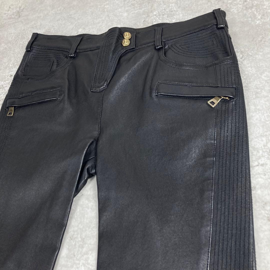 美品　BALMAIN バルマン　ラムレザー　パンツ　38 ブラック　BLACK