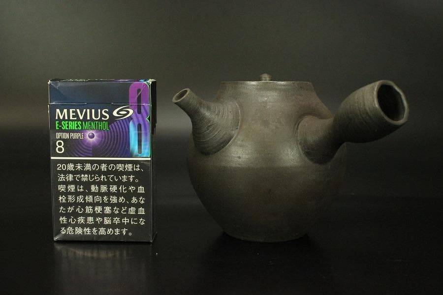 笠間焼 名工 黒田隆 作 特級 急須 焼締 横手 未使用(A455)