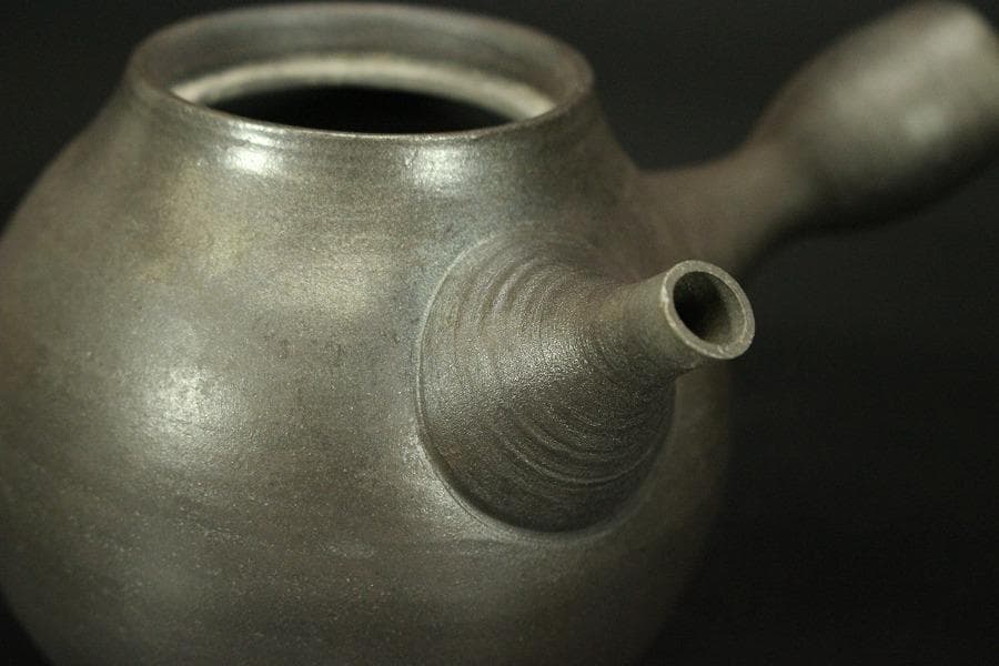 笠間焼 名工 黒田隆 作 特級 急須 焼締 横手 未使用(A455)