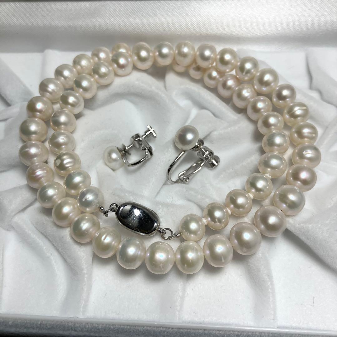 本真珠✨ パールネックレス＆イヤリングセット 7.3-8.3mm Silver