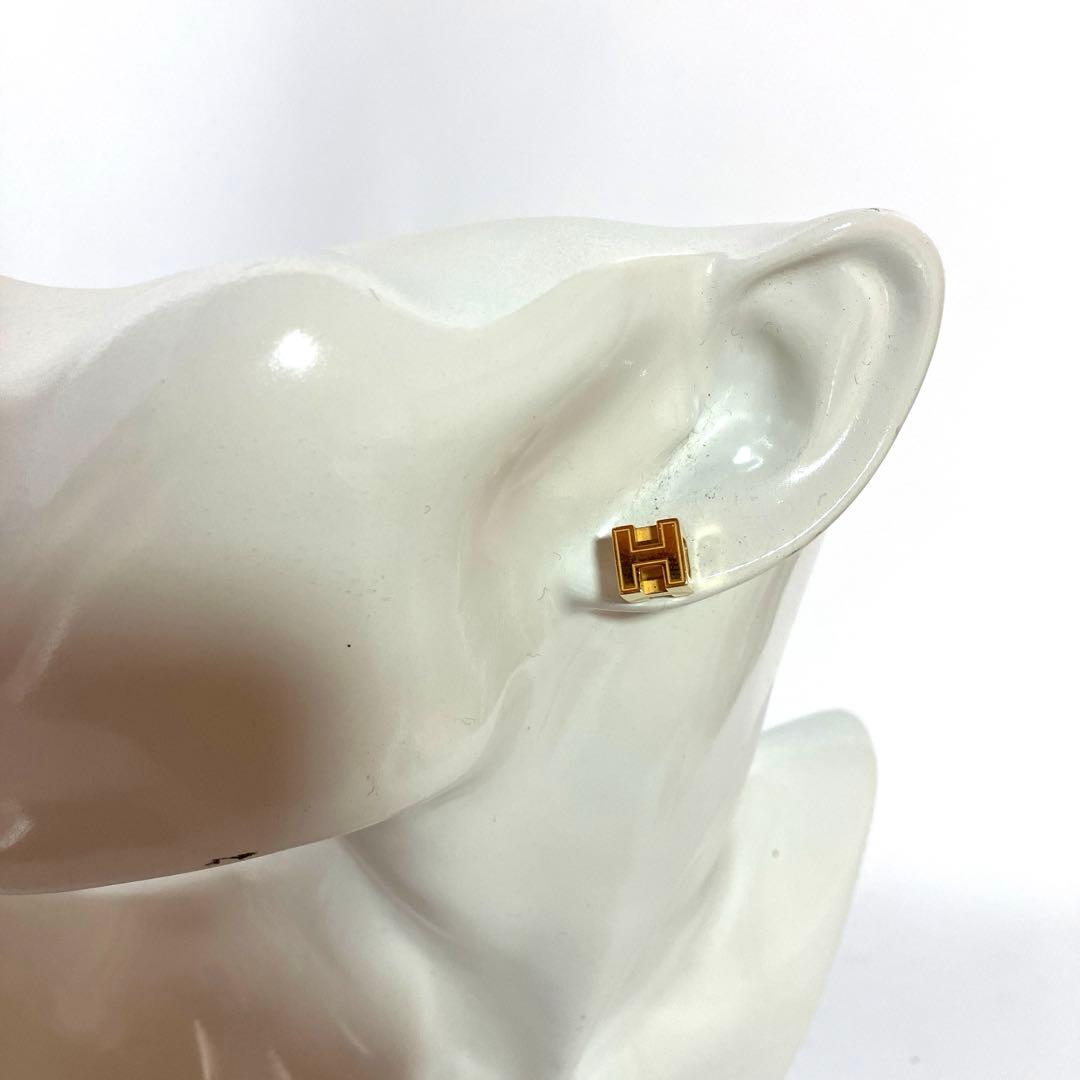 HERMES エルメス カージュドアッシュ Hキューブ ピアス ゴールド