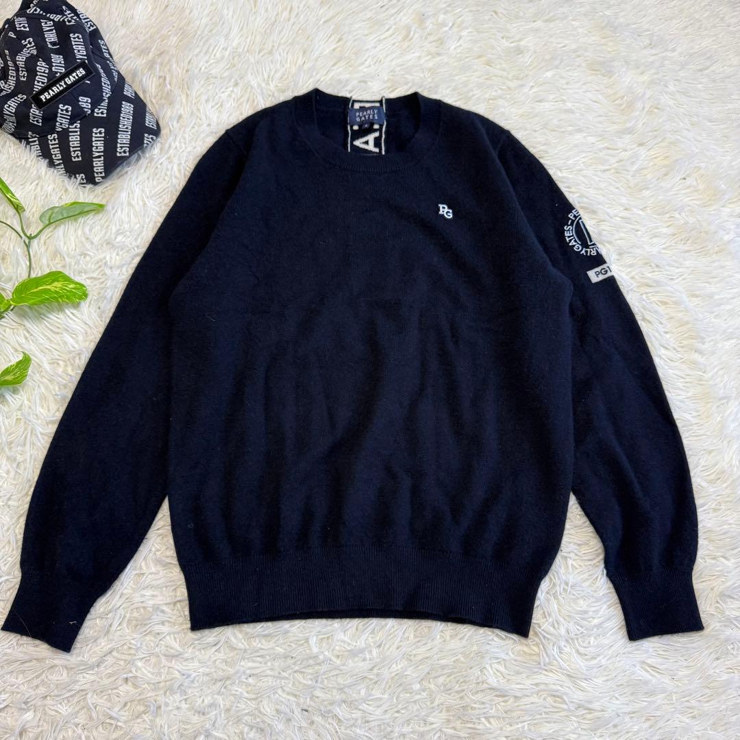 【パーリーゲイツ】美品 カシミヤセーター ネイビー 2サイズ レディース