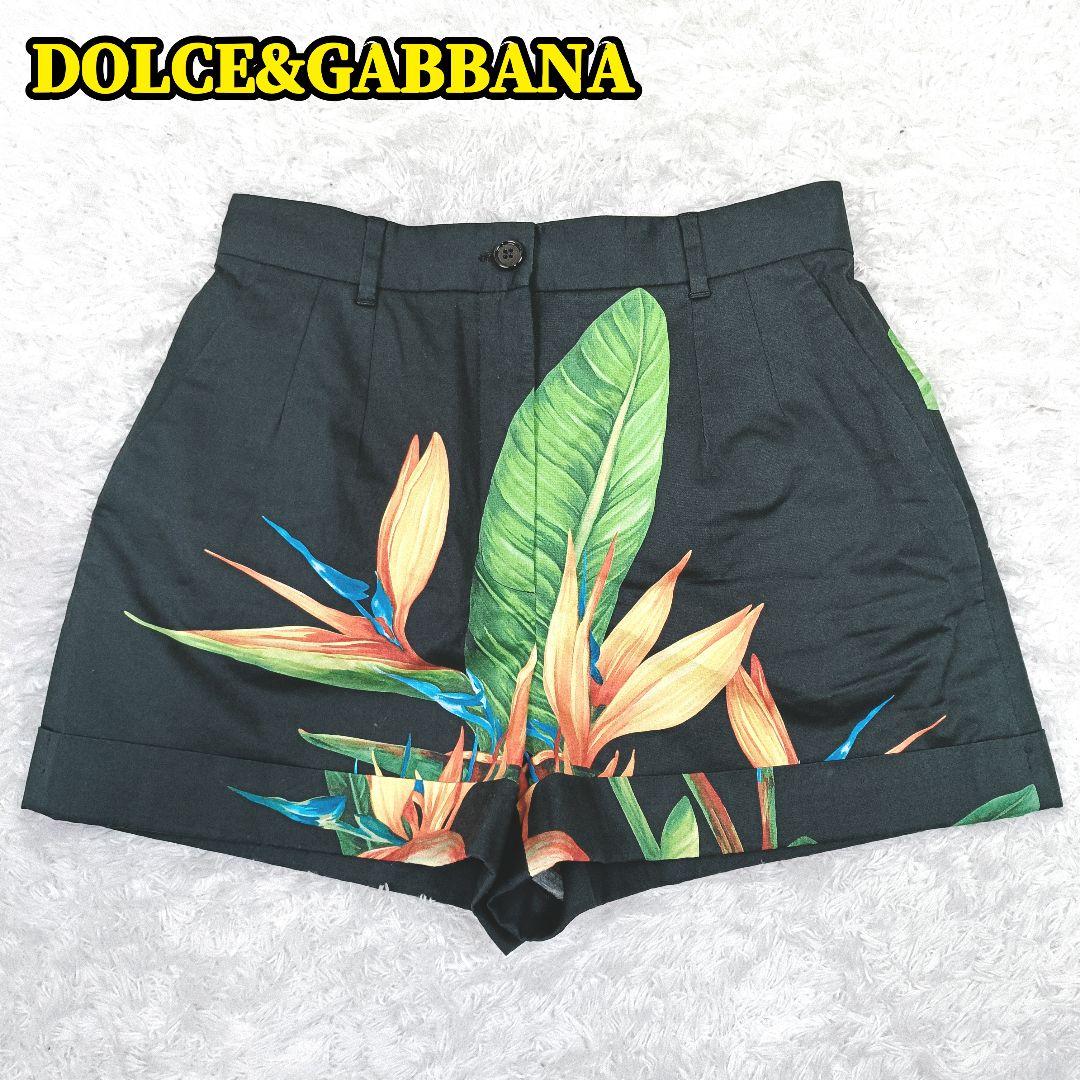 ドルチェ&ガッバーナ ショートパンツ 花柄 総柄 ボタニカル 植物 鳥 動物 黒