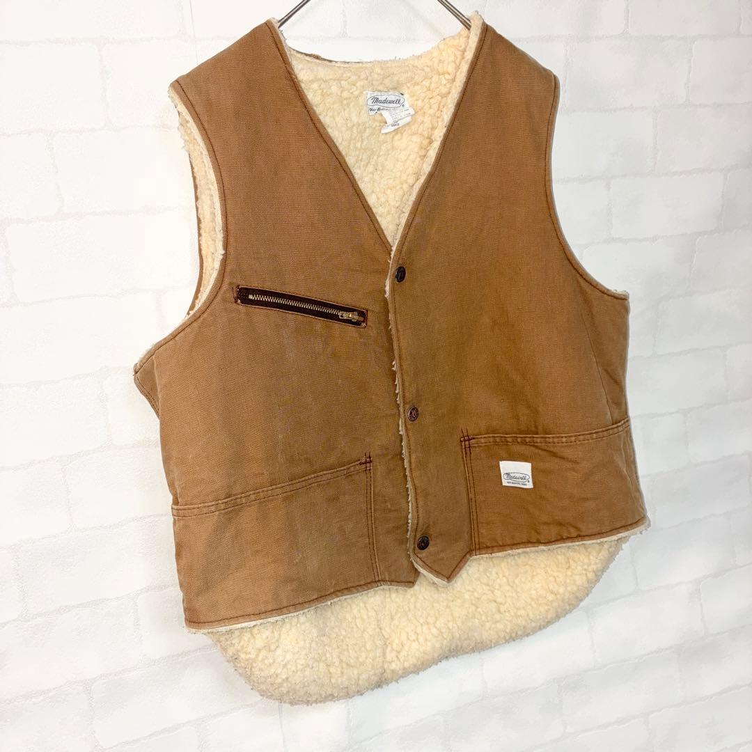 80s Madewell ダック地ワークベスト ボアベスト L キャメルブラウン