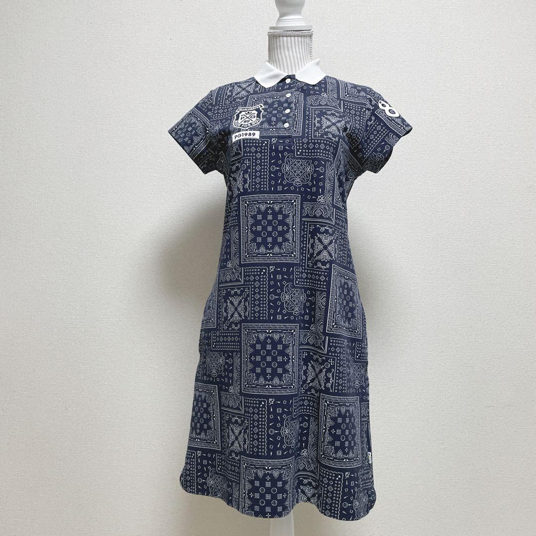 パーリーゲイツ ゴルフウェア　半袖ワンピース　総柄　カーペット柄　ロゴ刺繍