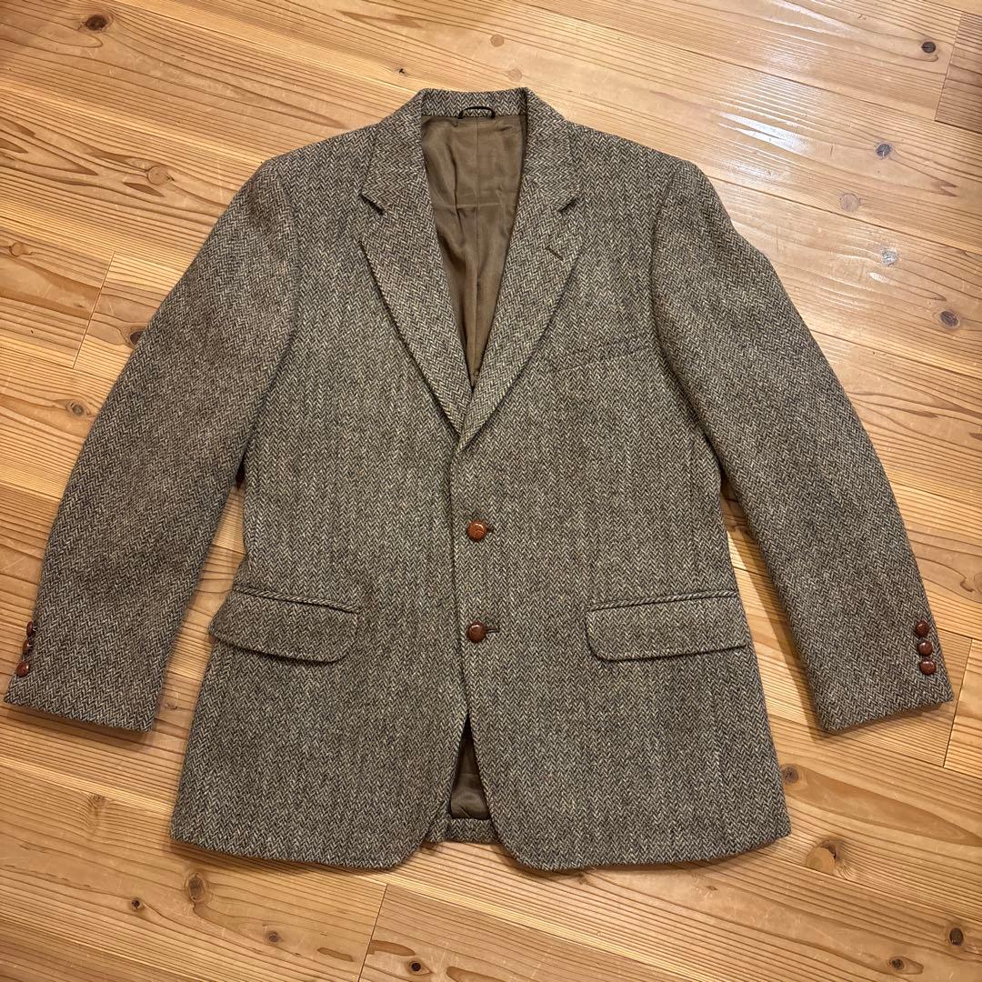 【極上デッド級】80s USA製 ハリスツイード 稀少マスタードパイピング Ｌ