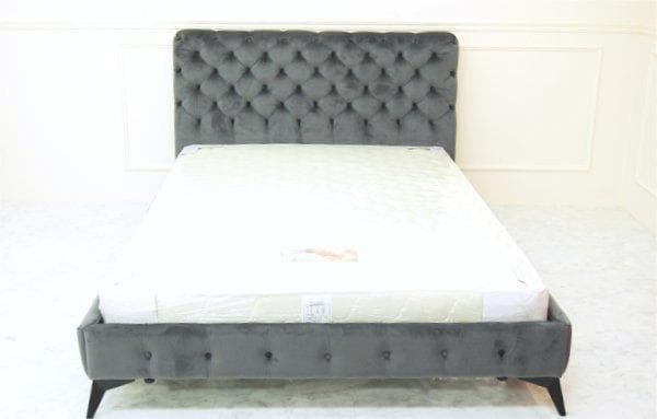 大阪府内限定　ダブルベッド マットレス付き モケット ベロア グレー