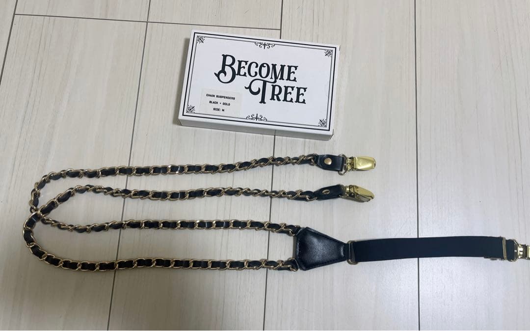 BECOME TREE ブラック×ゴールドチェーンサスペンダーM