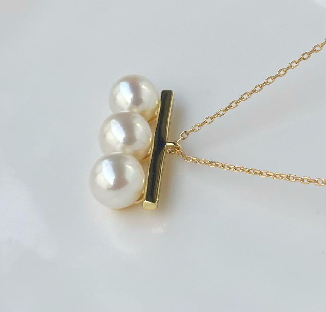 あこや真珠の3連 大玉 s925ネックレス 無調色 洗練