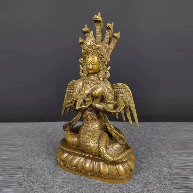 铜制 龙树菩萨 龙胜观音佛像 女娲蛇仙 蛇女 開運 風水 招財 置物 工芸品