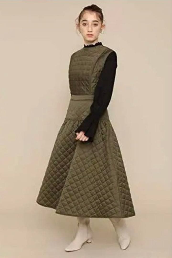 【レア✨】ファーファー　キルティングワンピース　編み上げ　リボン