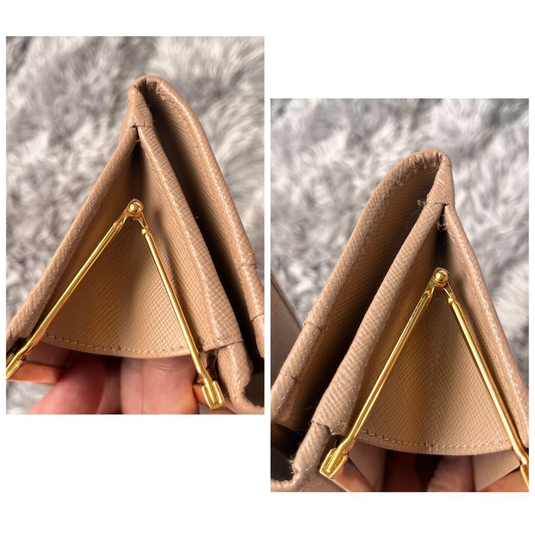 PRADA✨　レア　がま口財布　サフィアーノ　三角ロゴ　ベージュ　レディース