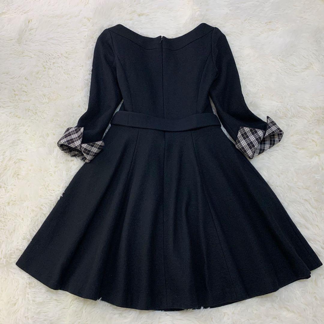 バーバリーブルーレーベル ウール フレア ワンピース リボンベルト ノバチェック