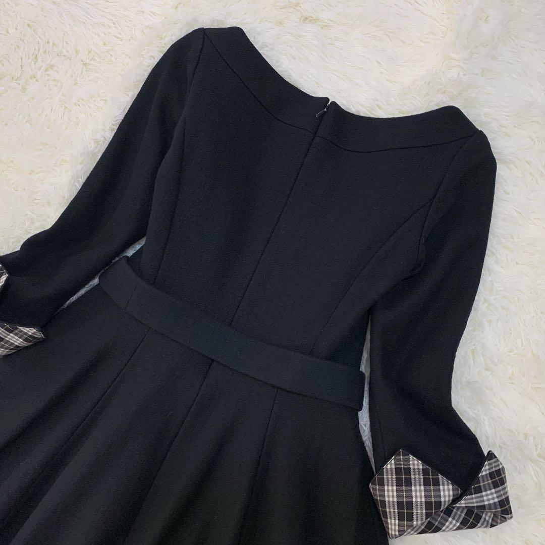 バーバリーブルーレーベル ウール フレア ワンピース リボンベルト ノバチェック