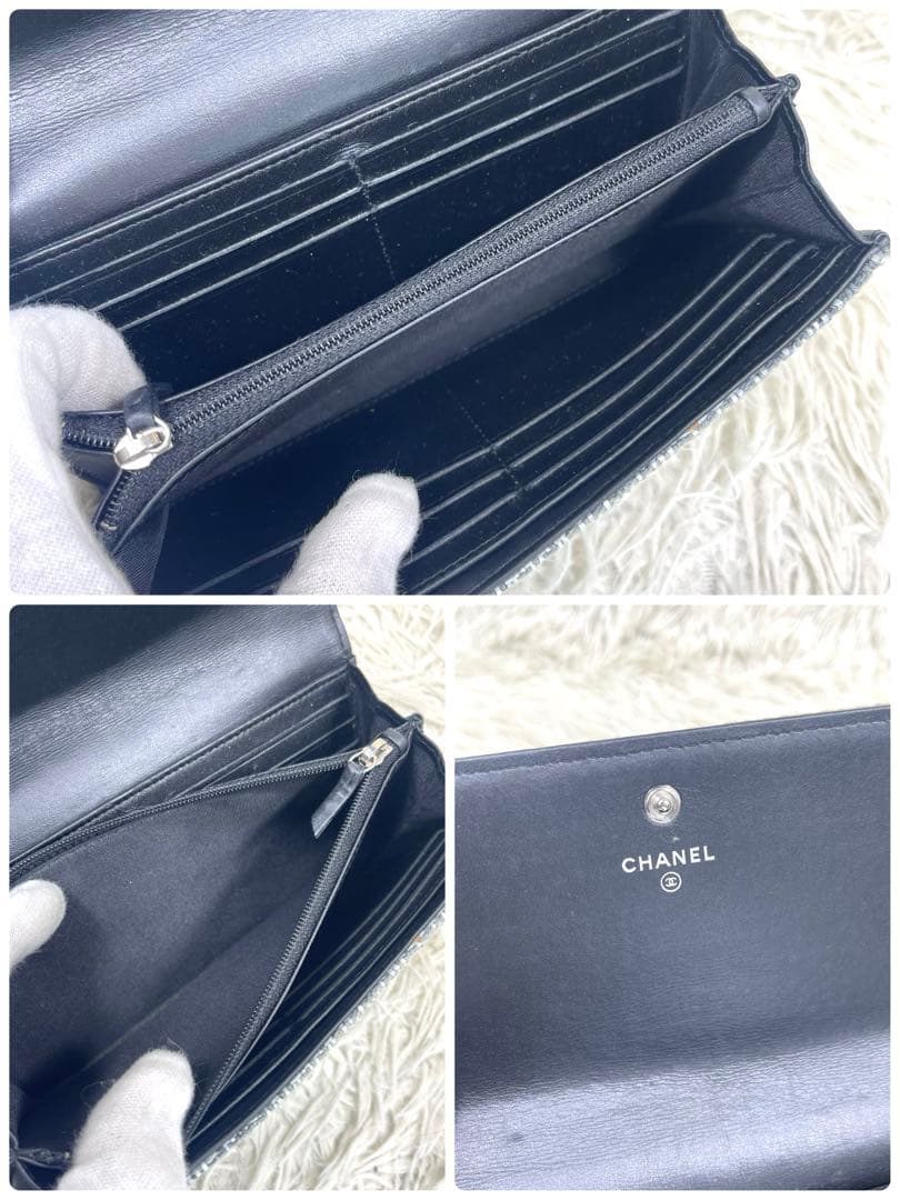 美品‼️CHANEL シャネル　長財布　ドーヴィル ツイード　ココマーク　レザー