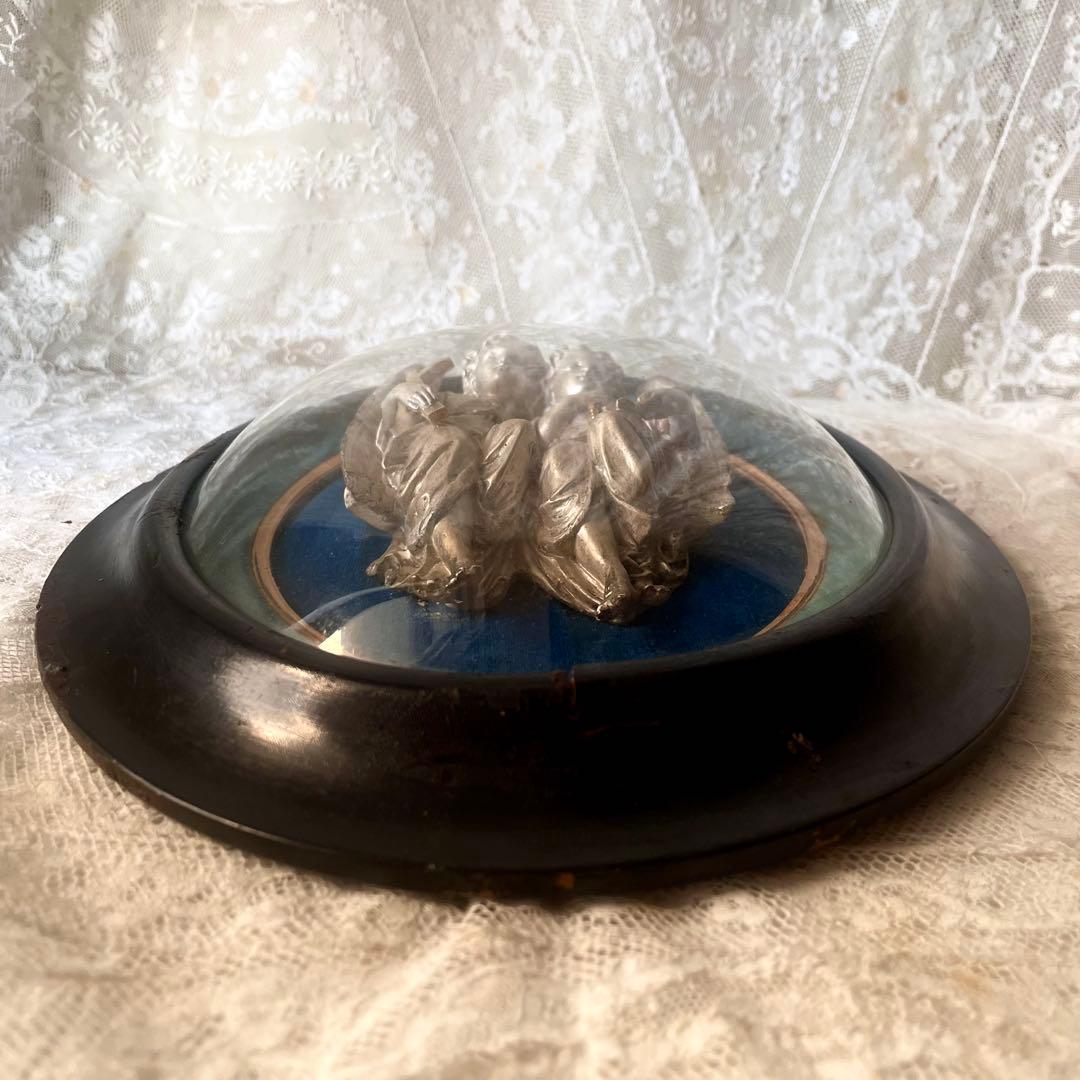 2人の天使のメダイヨン エンジェル フランスアンティーク オーバルフレーム彫刻