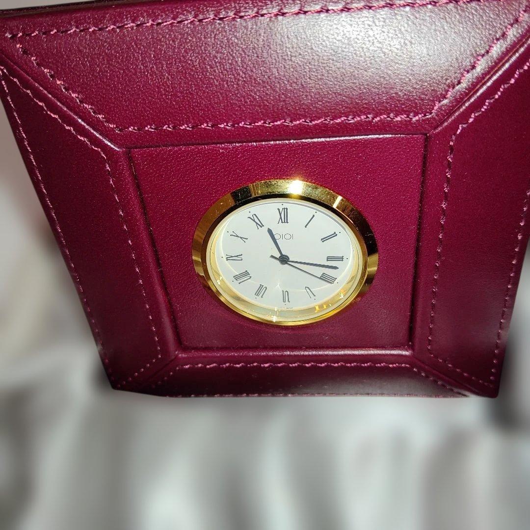 未使用品　WAKO アナログ時計とワインカラー革フォトフレームセット　動作確認済