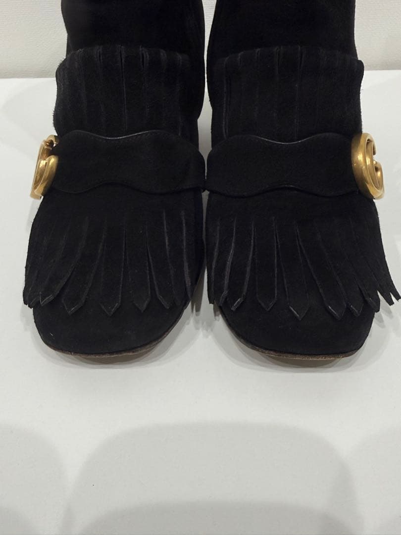 グッチ　ショートブーツ マーモント スエード フリンジ　ブラック サイズ38