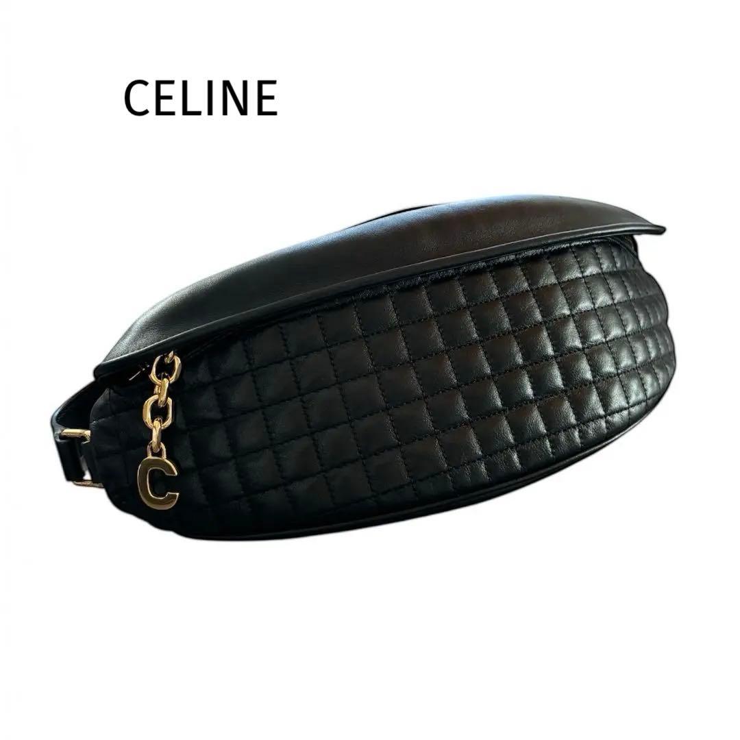 極美品✨CELINE セリーヌ　ブラック オールレザー ショルダーボディバッグ