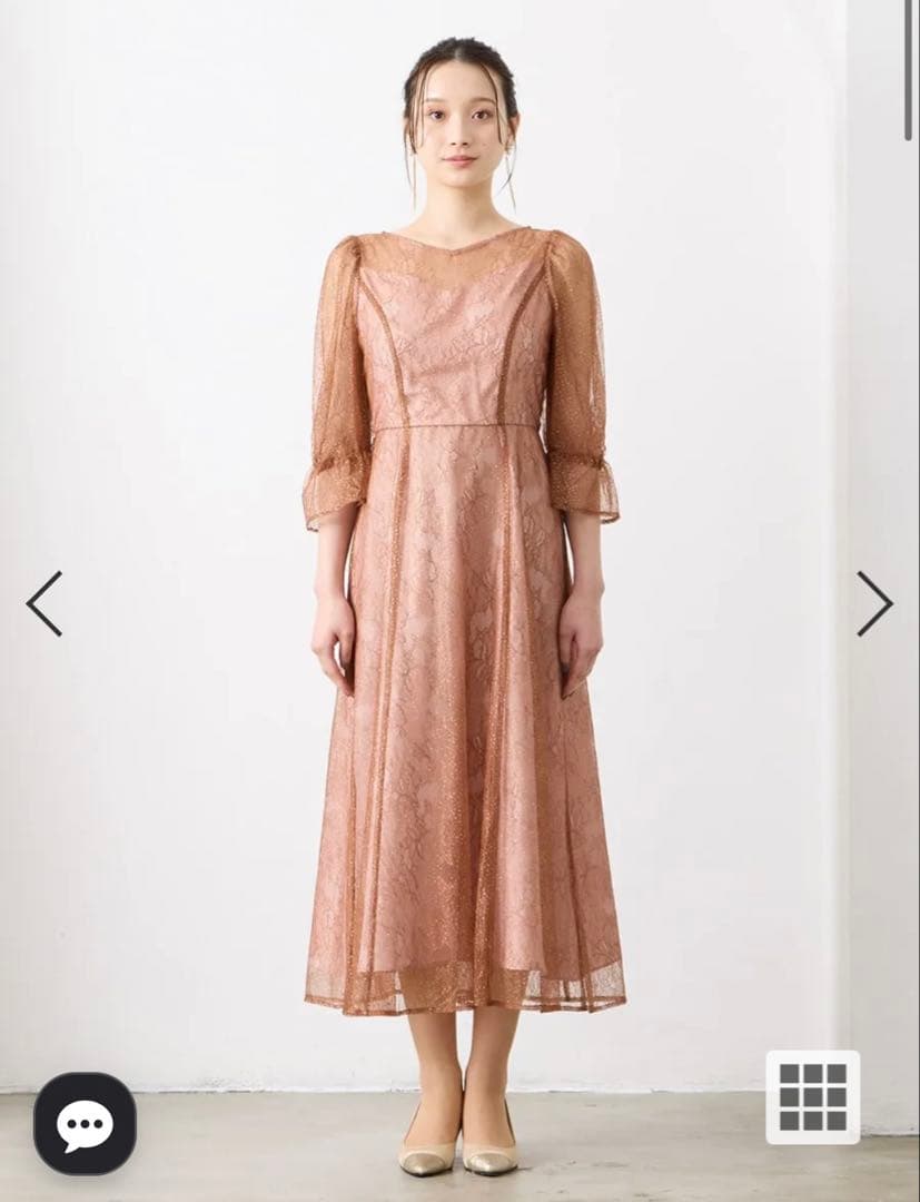 グリッターレース袖付きフィット&フレアパーティードレス　結婚式　お呼ばれ　ドレス