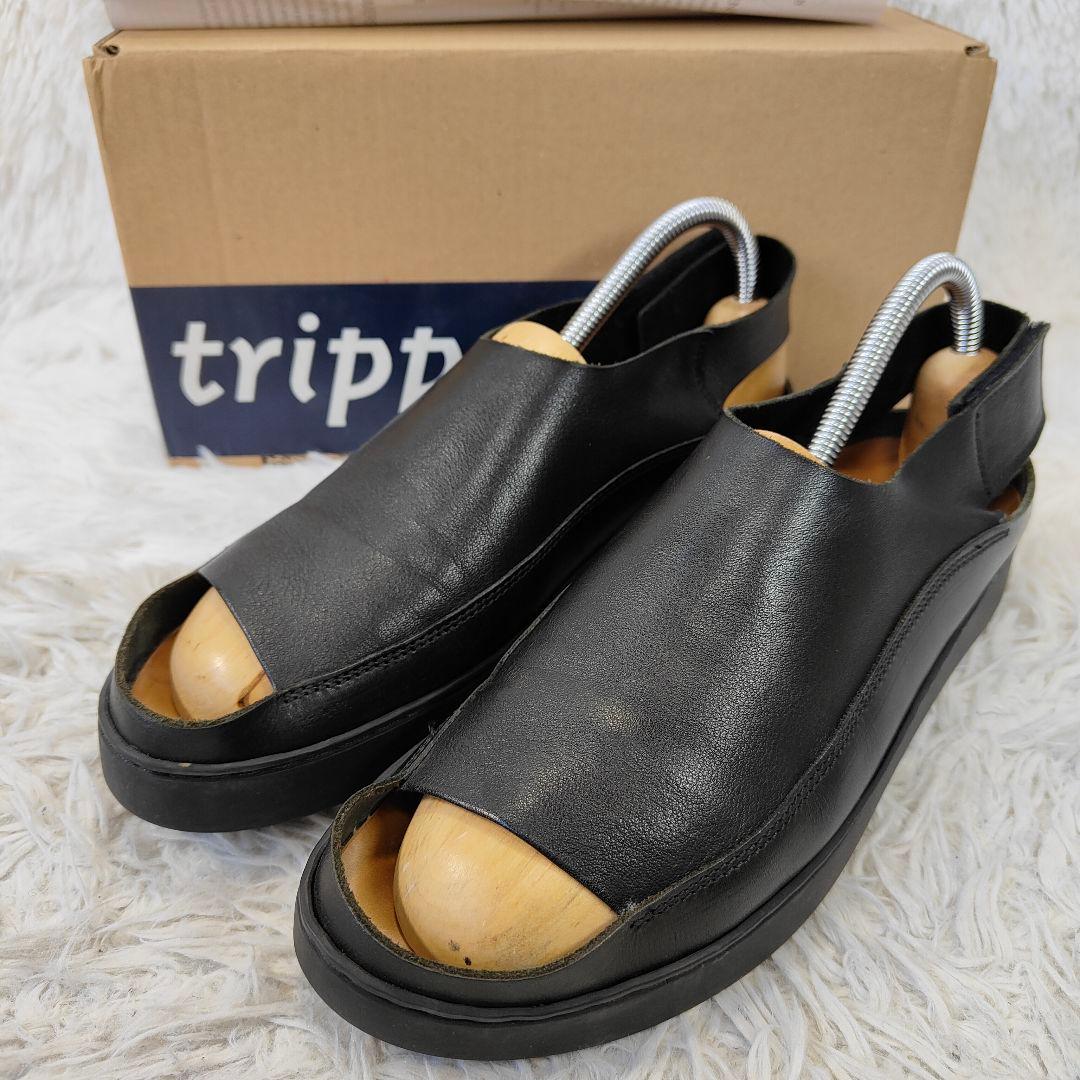 良品　trippen　sound black 40　26cm レザーサンダル