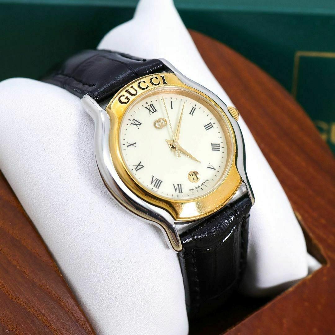 稼働 GUCCI 腕時計 8000L デイト ヴィンテージ レザー 外箱1123