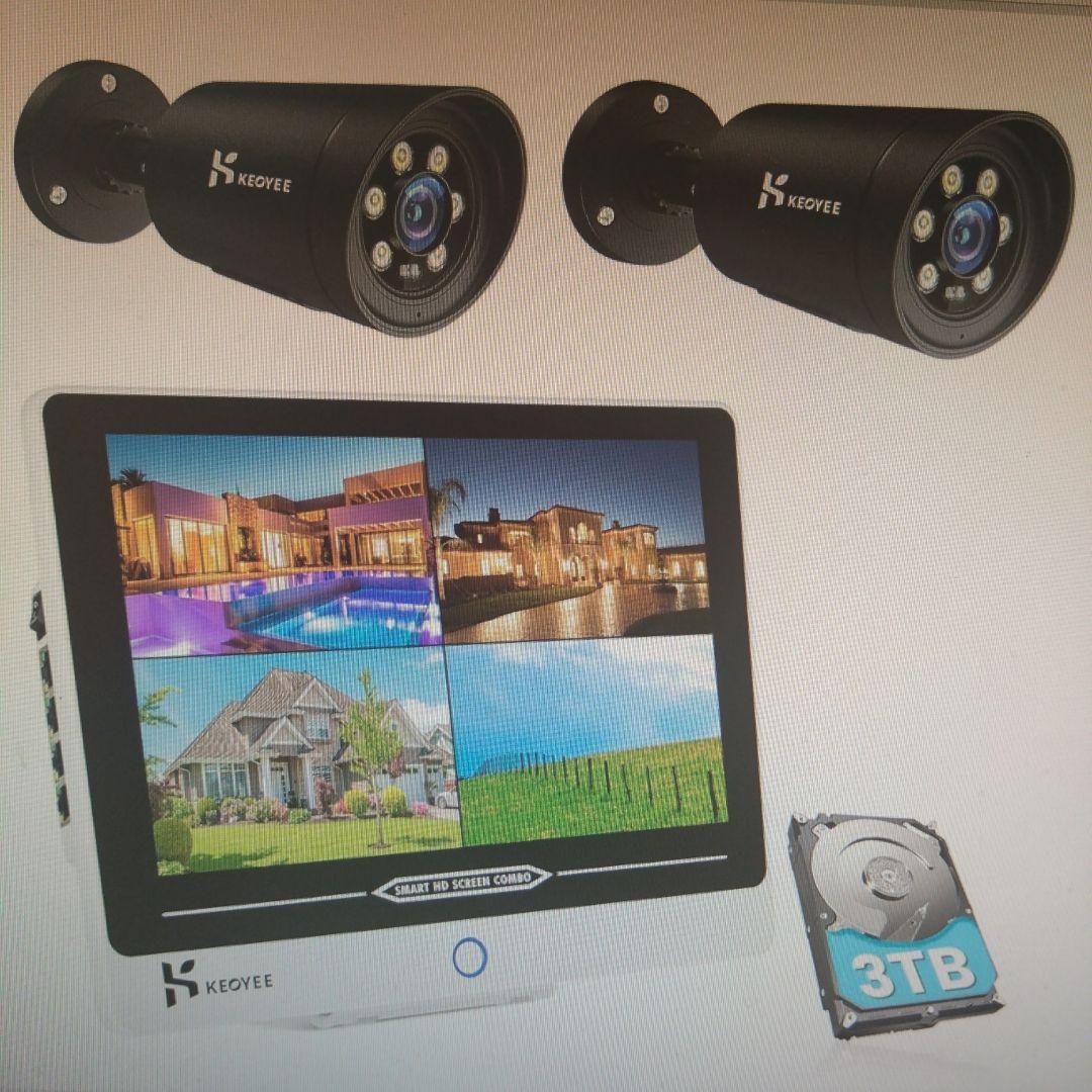 KEEYE 監視カメラ 2台とモニター 3TB　P500-DP12-2