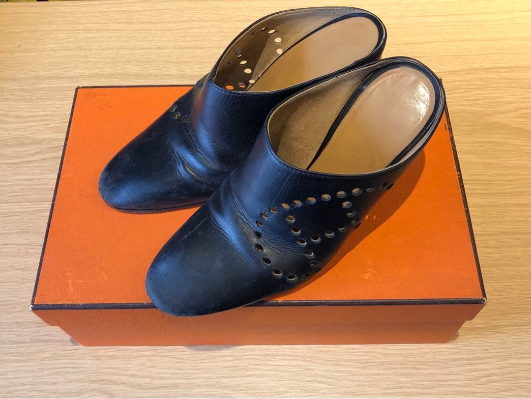 エルメス ミュール レザー ブラック サイズ35 エヴリン レディース ヒール