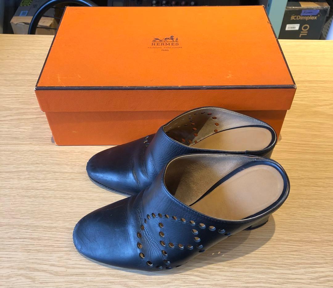 エルメス ミュール レザー ブラック サイズ35 エヴリン レディース ヒール