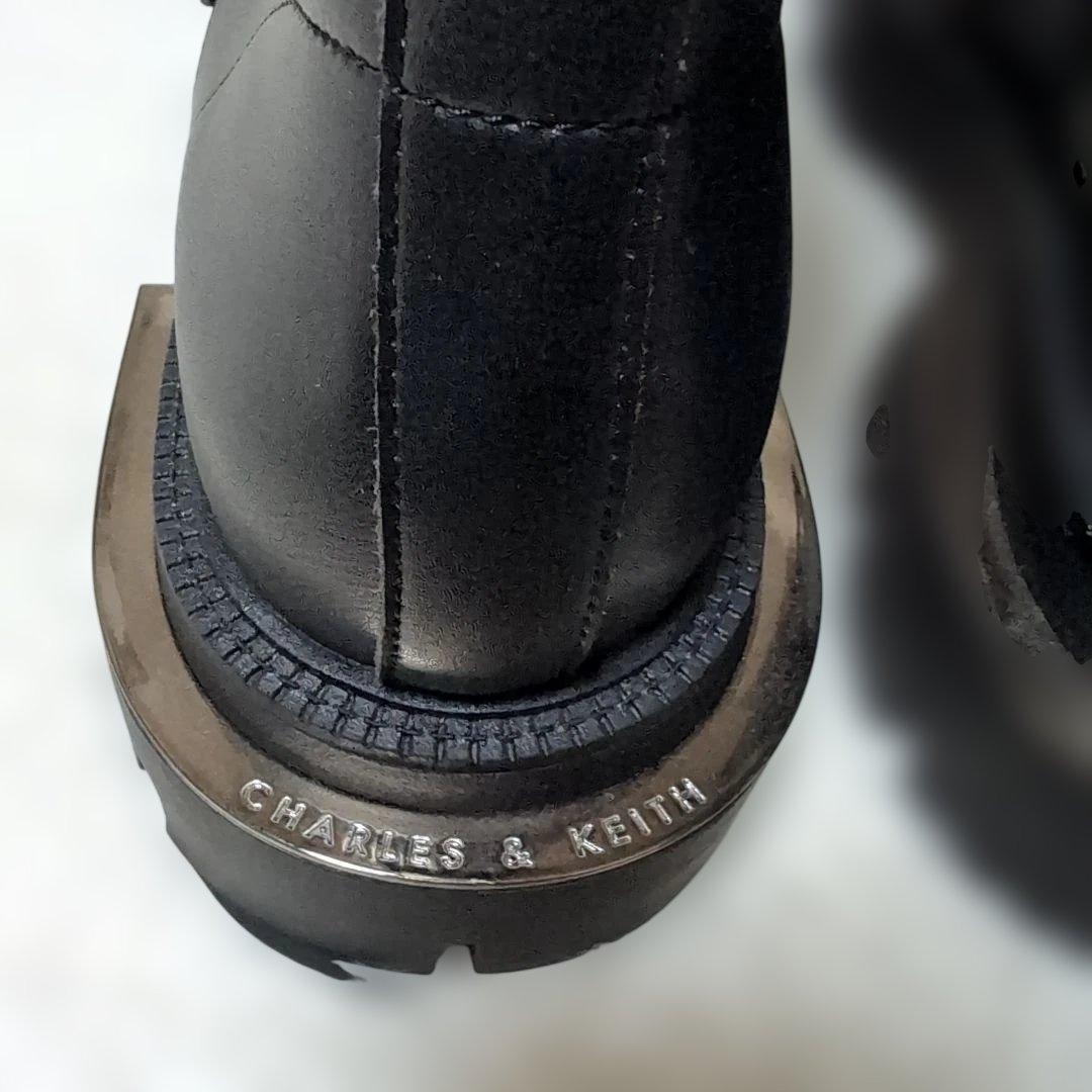 ✧美品【チャールズ＆キース】レースアップブーツ黒　厚底　チェーン　24.5