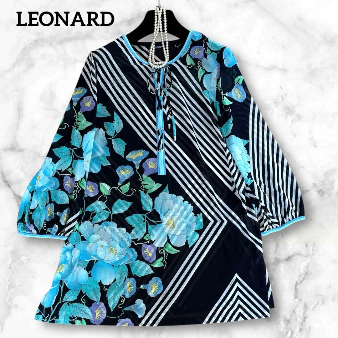 美品✨LEONARD シアーチュニックブラウス レースアップ 40 花柄