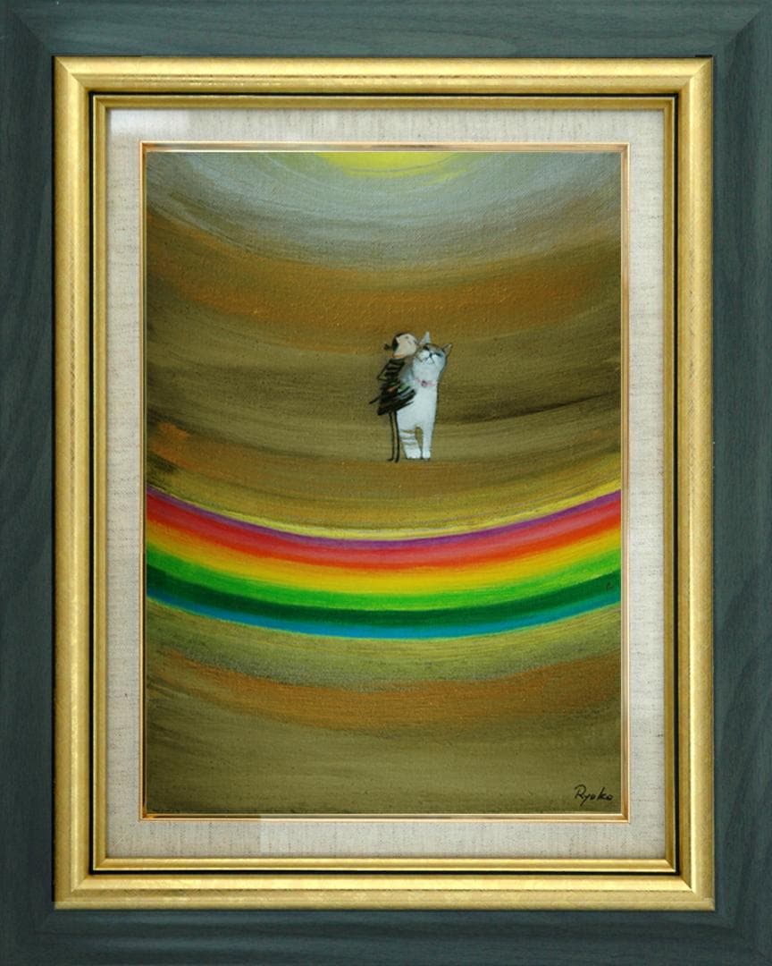 油絵 菅家令子 絵 絵画 インテリア F3-030919 可愛い子猫子犬と女の子