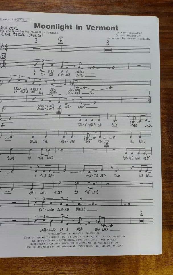 ボーカル　ビッグバンド譜面：Moonlight In Vermont