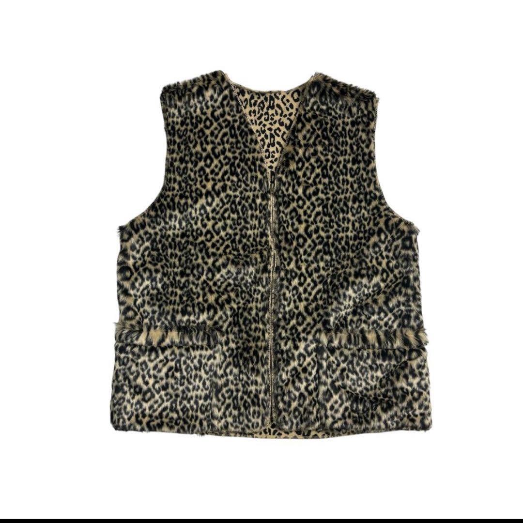 US Fake Fur Leopard Zip Up Vest ベスト　三軒茶屋