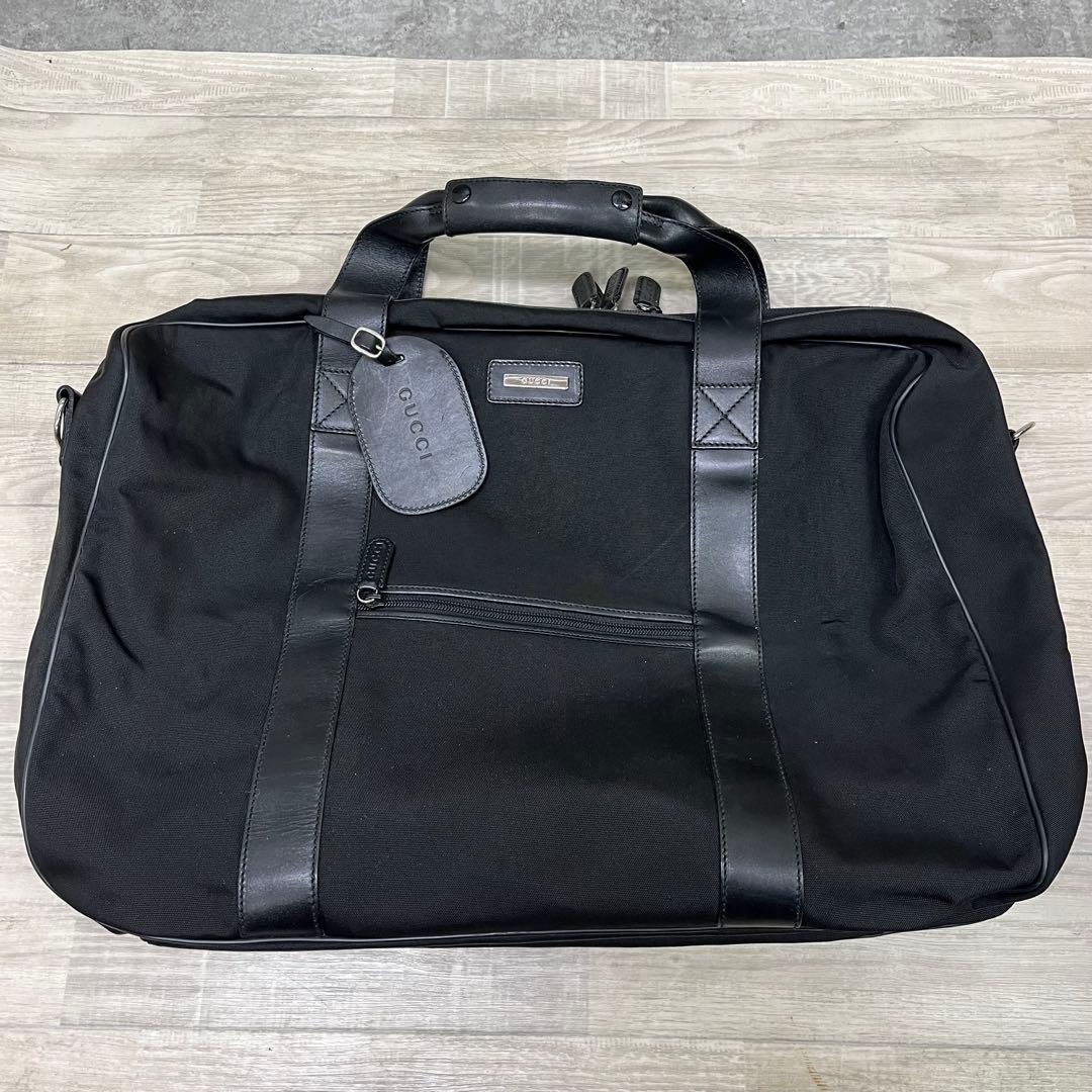 GUCCI グッチ 大容量 ボストンバッグ ナイロン レザー 2WAY ブラック
