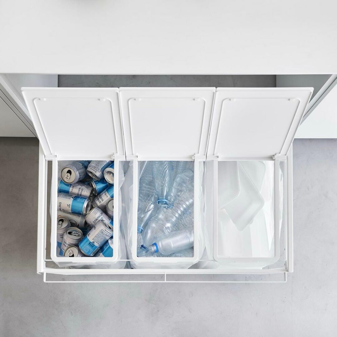 蓋付き目隠し分別ダストワゴン タワー 45L 3分別 ホワイト