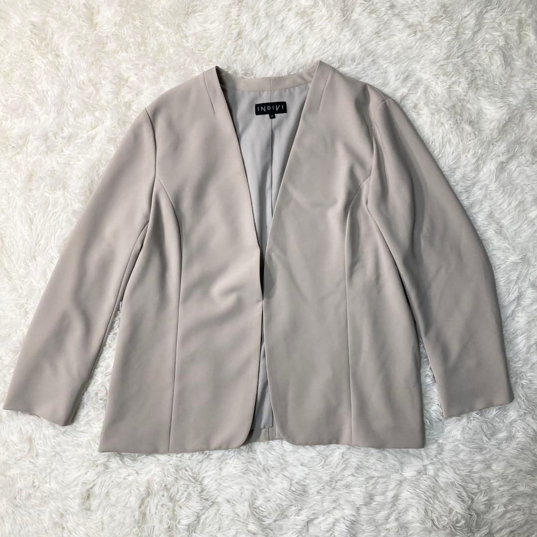 【大きいサイズ】【上19下17】 INDIVI ノーカラージャケット パンツ