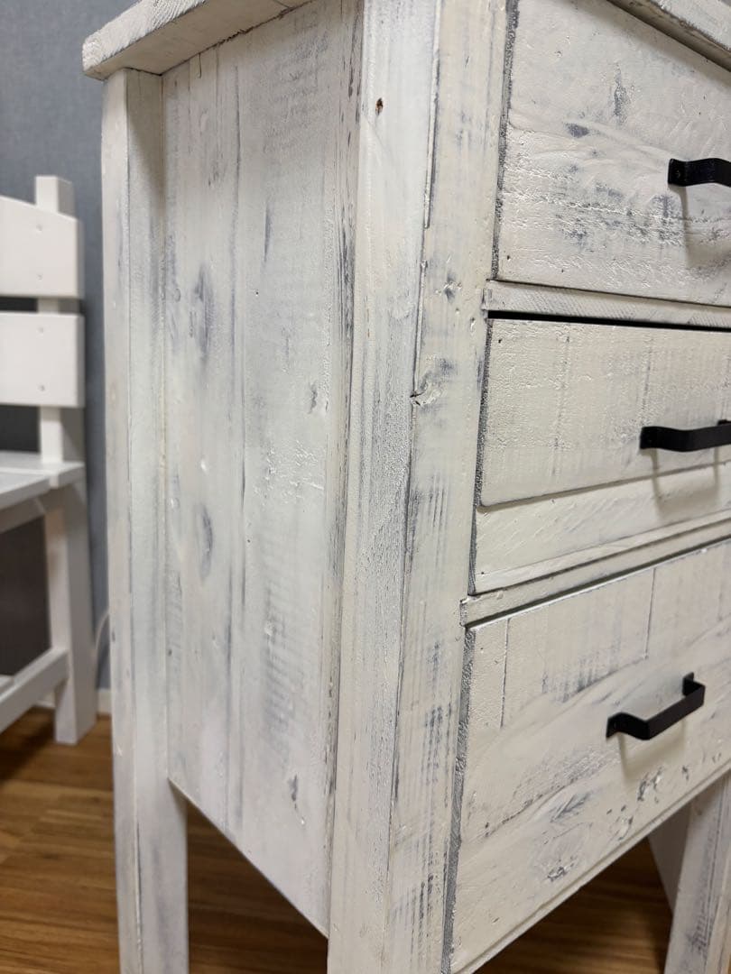 ホワイト木製チェスト 3引き出し アンティーク風