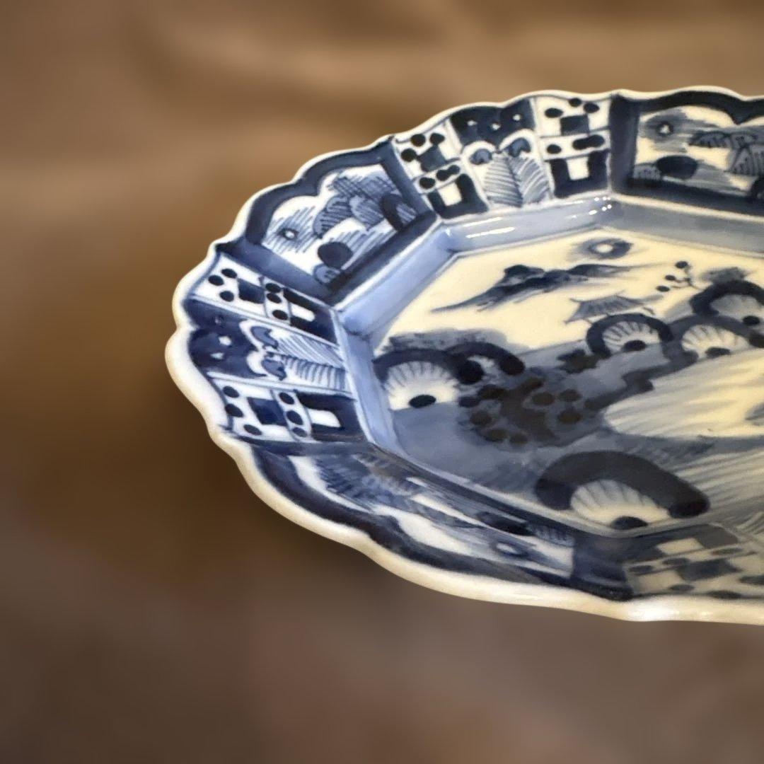 ⬛︎五寸変形皿11枚⬛︎染付手描⬛︎古伊万里⬛︎山水巻物角皿江戸⬛︎有田骨董⬛︎