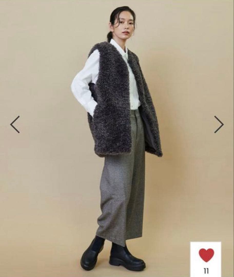 【美品】L'EQUIPE シープファーロングジレ チャコール完売品