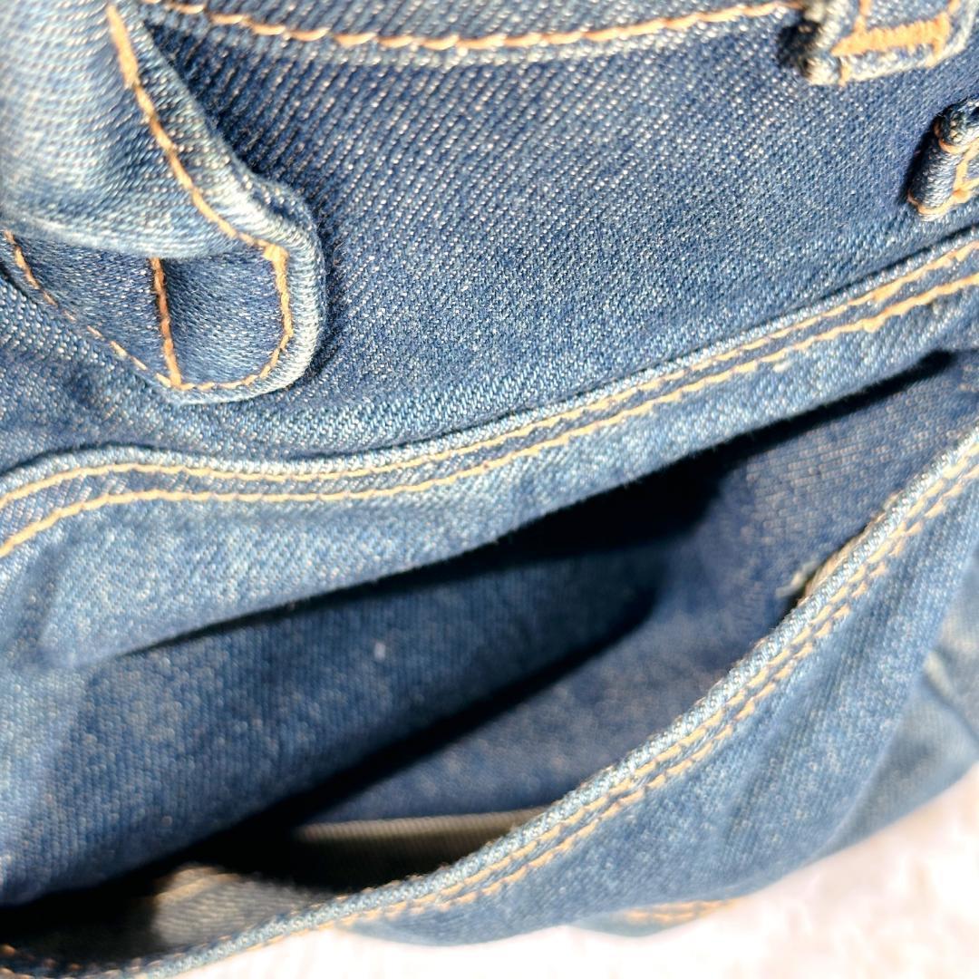 デニム ハンドバッグ ベルト リメイク ジーンズ 豹柄 鍵付 南京錠