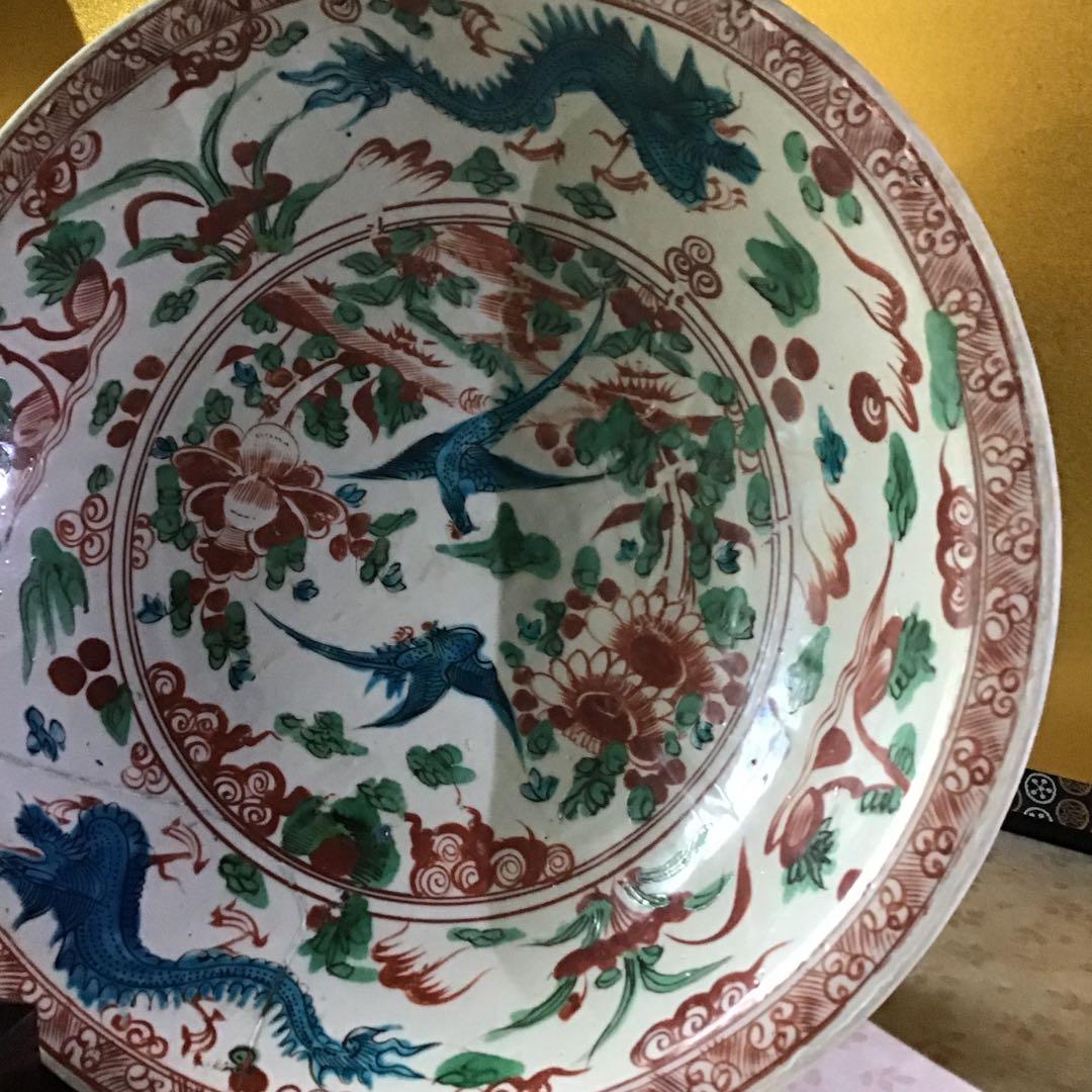 中国　明時代　呉須赤絵　漳洲窯14世紀2枚　　　　　　　　Z1